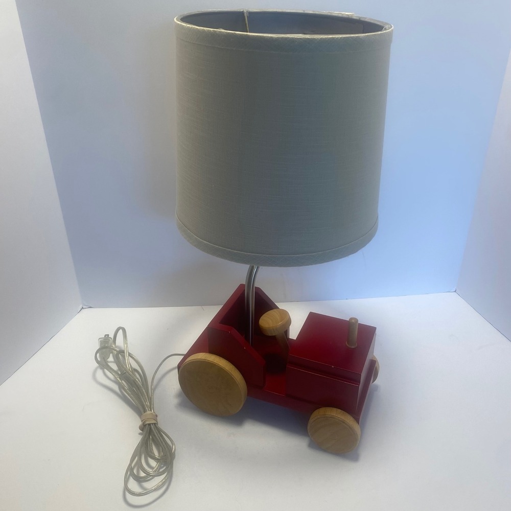 Pottery Barn Kids Tractor Truck Car Table Lamp Red Wood Farm Nursery Decor